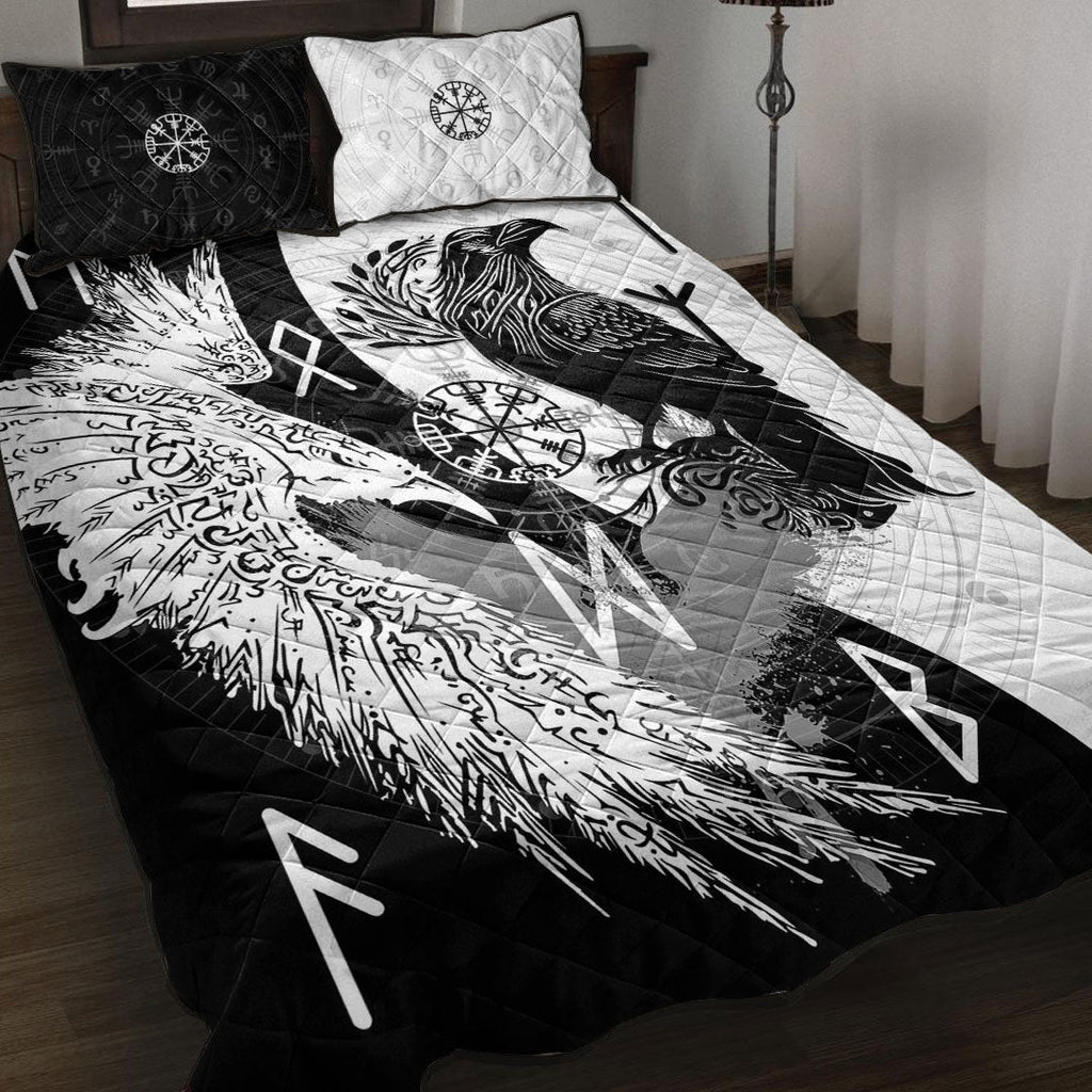 Quilt Bed Set - Raven Viking Tattoo Ying Yang Style Quilt Bed Set
