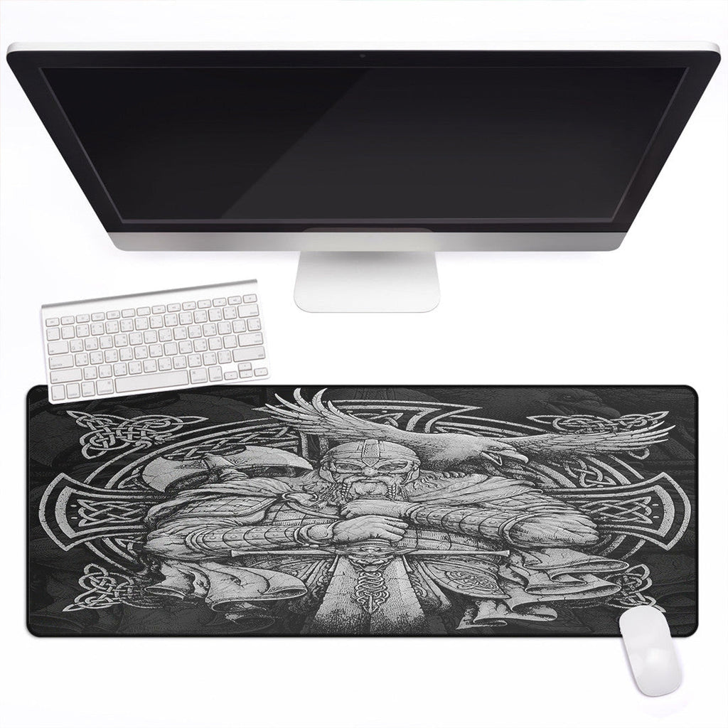 Mouse Mat - Viking Odin Tattoo and Raven Round Vector Style Mouse Mat