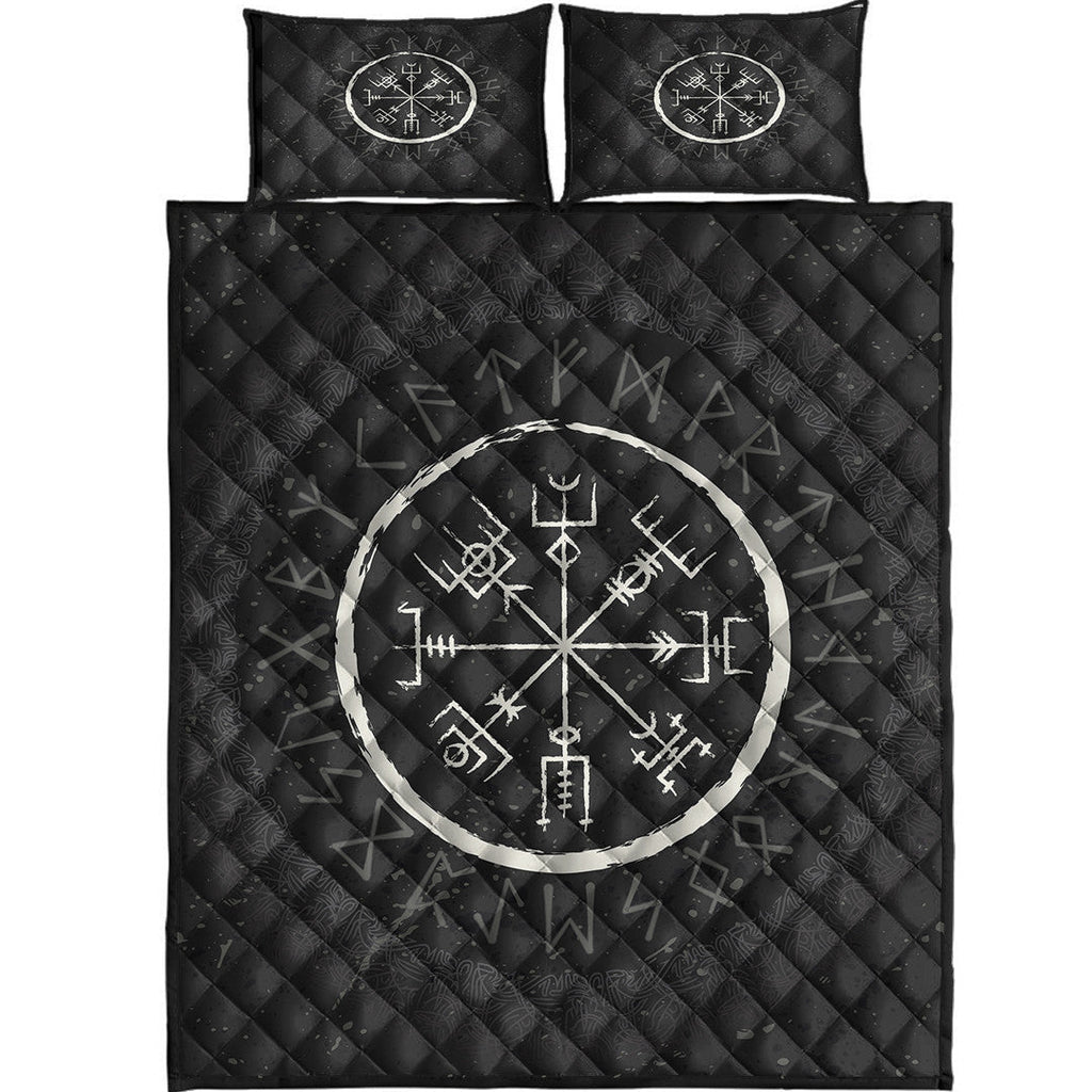 Quilt Bed Set - Vegvisir and Rune Round Vector Style Quilt Bed Set