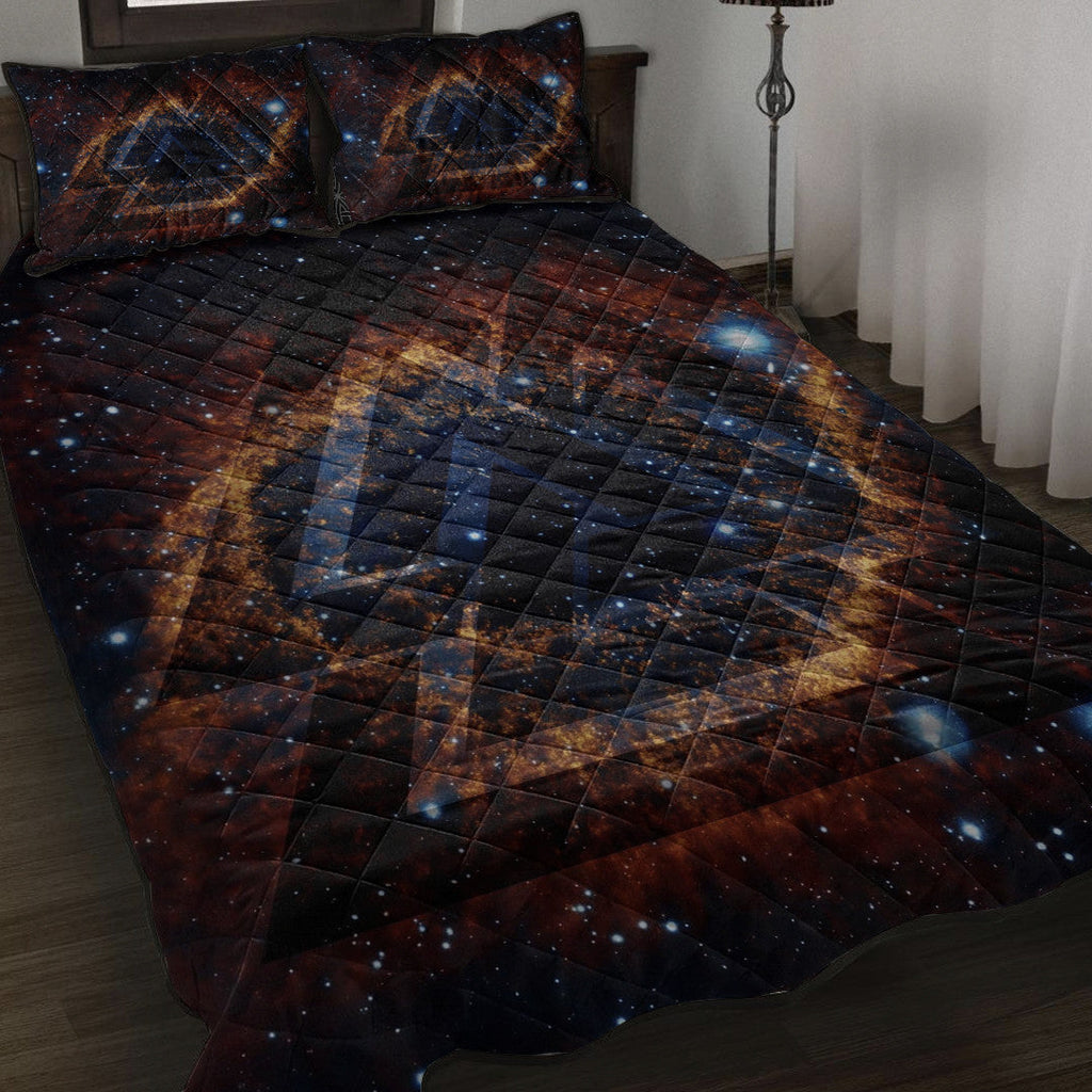 Viking Style Quilt Bed Set - Valknut Tattoo Galaxy Quilt Bed Set A35