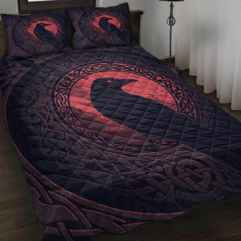1sttheworld Quilt Bed Set - Viking Raven and Celtic Blood Style Quilt Bed Set A35