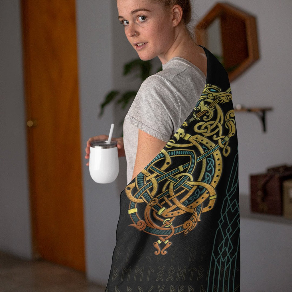 Celtic  Hooded Blanket - Celtic Dragon Gold Hooded Blanket