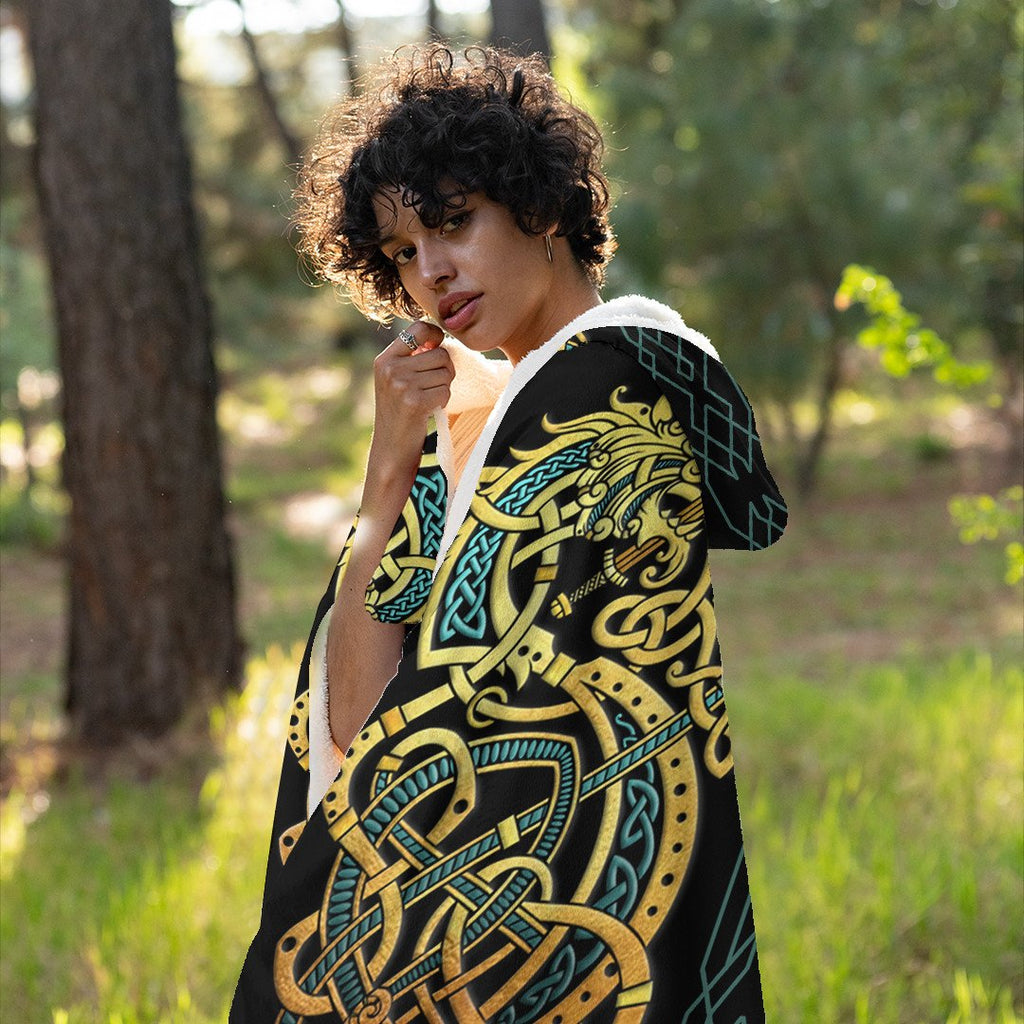 Celtic  Hooded Blanket - Celtic Dragon Gold Hooded Blanket