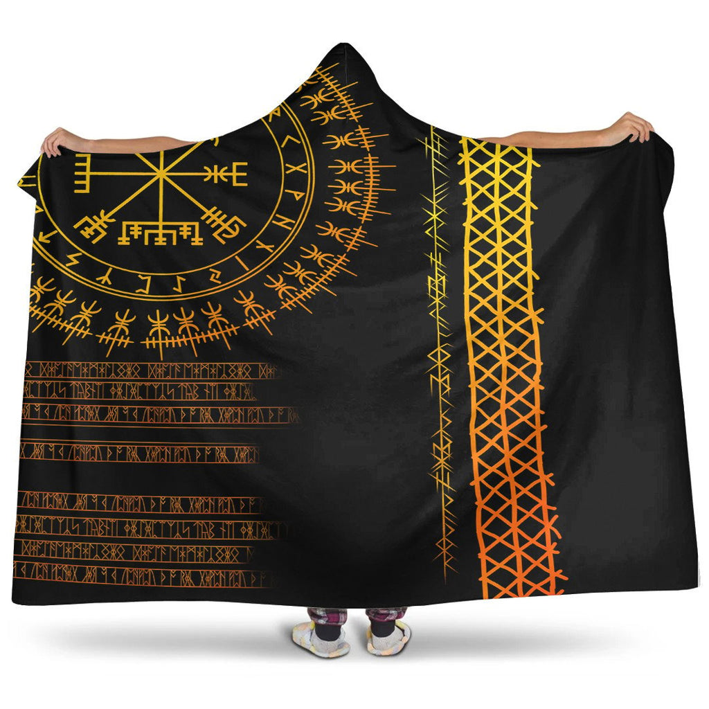 1st Ireland Celtic  Hooded Blanket - Vegvisir and Rune Gold Style Hooded Blanket A35
