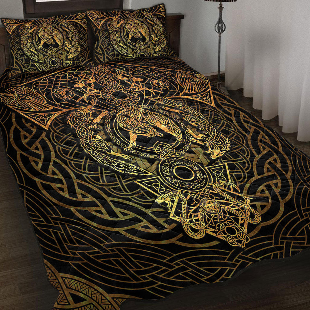 Quilt Bed Set - Fenrir Tattoo Gold Quilt Bed Set