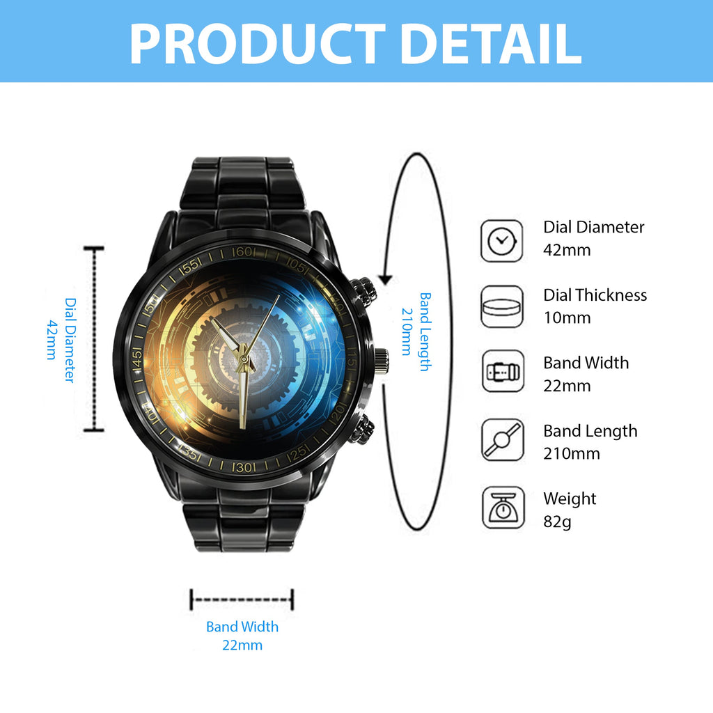 Watch - Abstract Background, Technology Concept With Copy Space Black Stainless Steel Watch