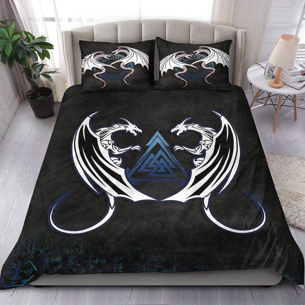 Bedding Set Double Dragon Valknut Rune Circle Vegvisir Bedding Set