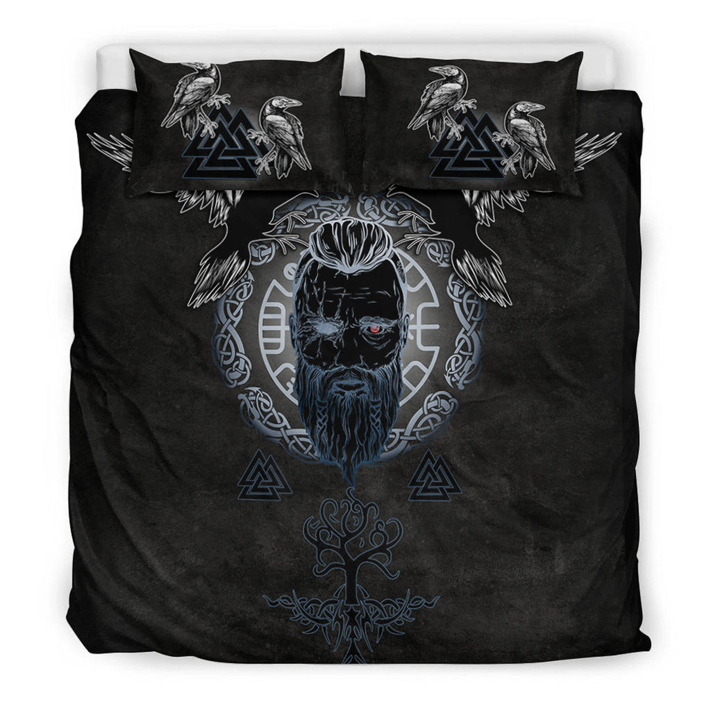 Bedding Set Odin Hugin and Munin Valknut Yggdrasil White Rune Bedding Set