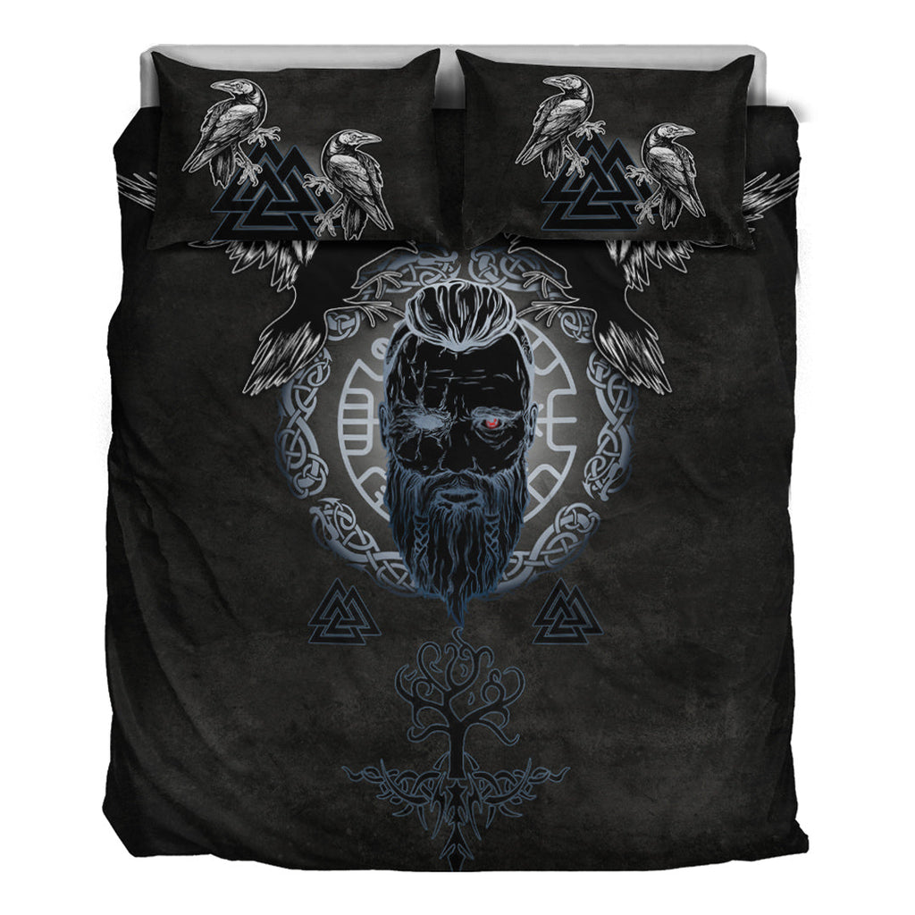 Bedding Set Odin Hugin and Munin Valknut Yggdrasil White Rune Bedding Set