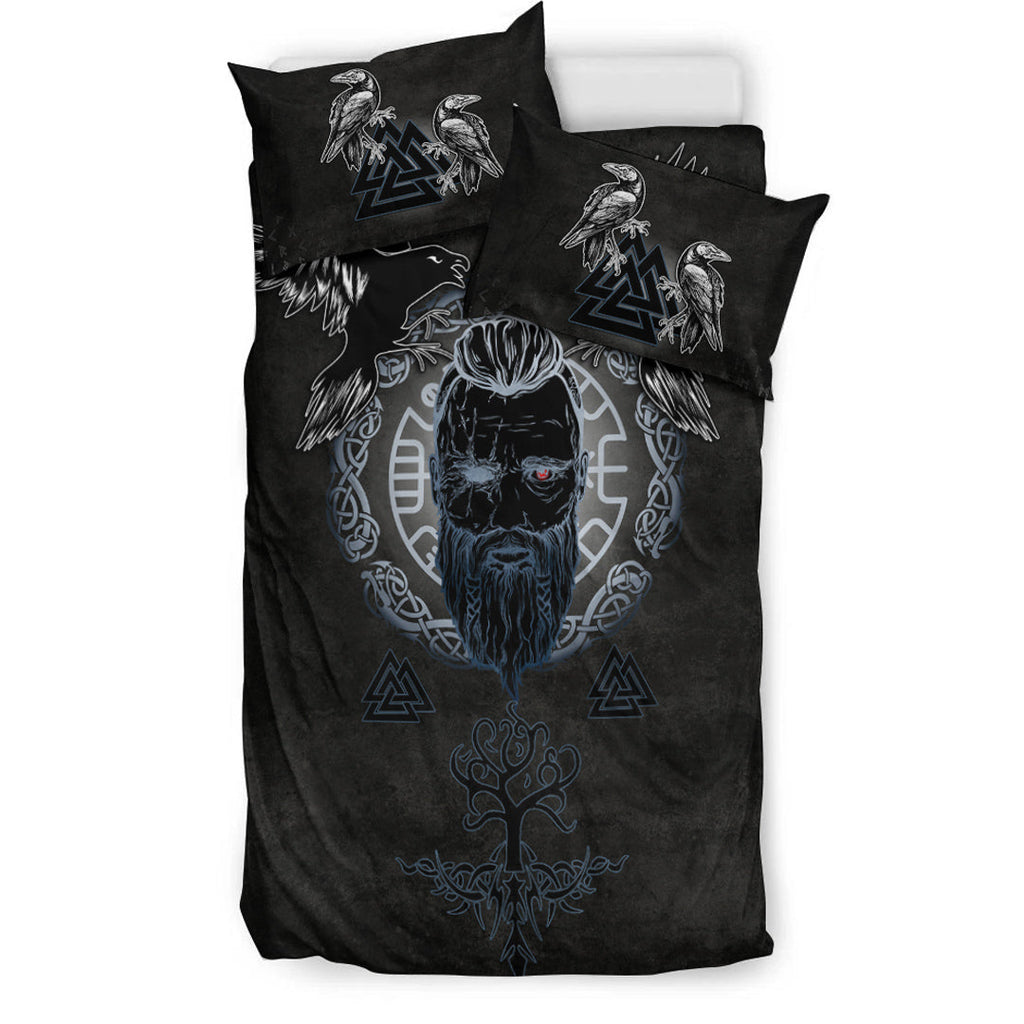 Bedding Set Odin Hugin and Munin Valknut Yggdrasil White Rune Bedding Set