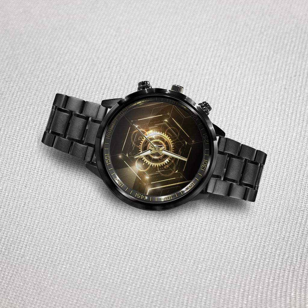 Watch - Glow Keyhole Abstract Futuristic Technology Background With Light And Shiny Black Stainless Steel Watch