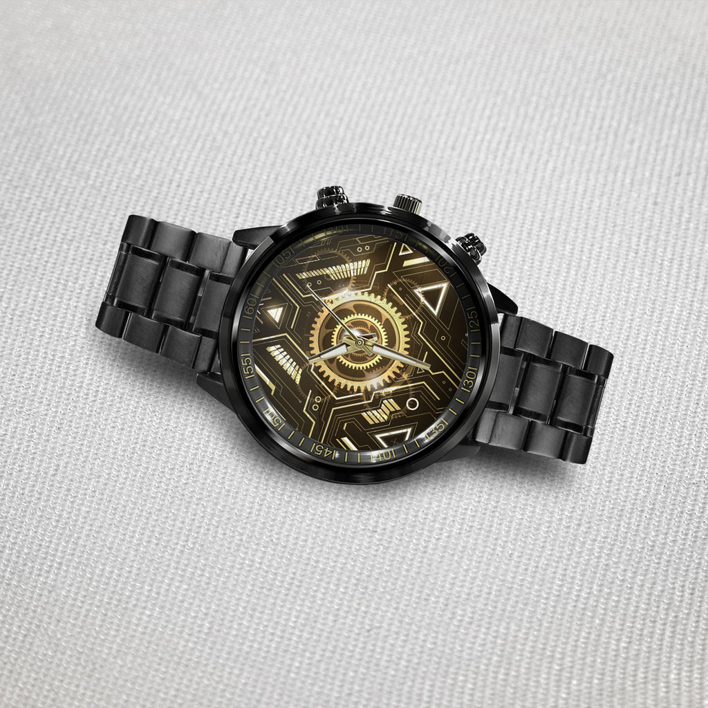Watch - Glow Keyhole Gold Abstract Futuristic Technology Black Stainless Steel Watch