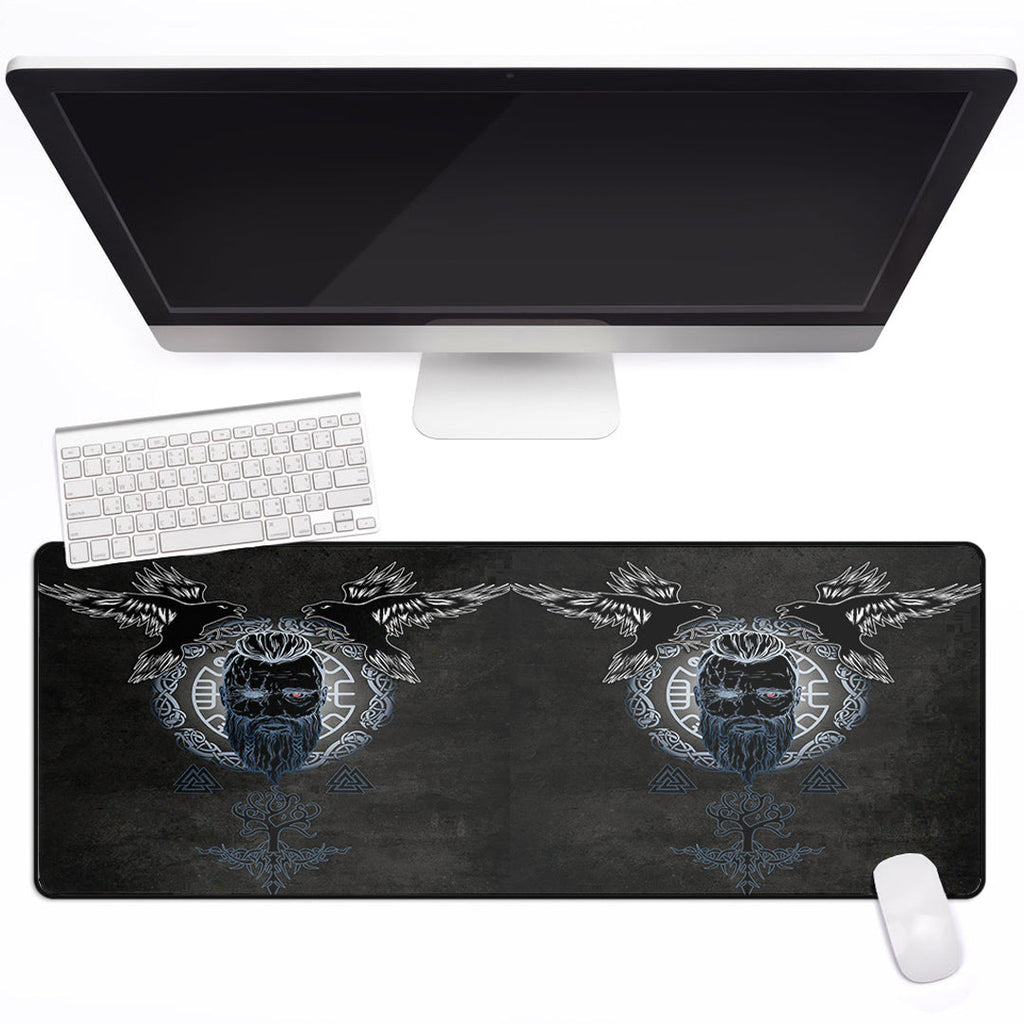 Mouse Mat - Odin Hugin and Munin Valknut Yggdrasil White Rune Mouse Mat