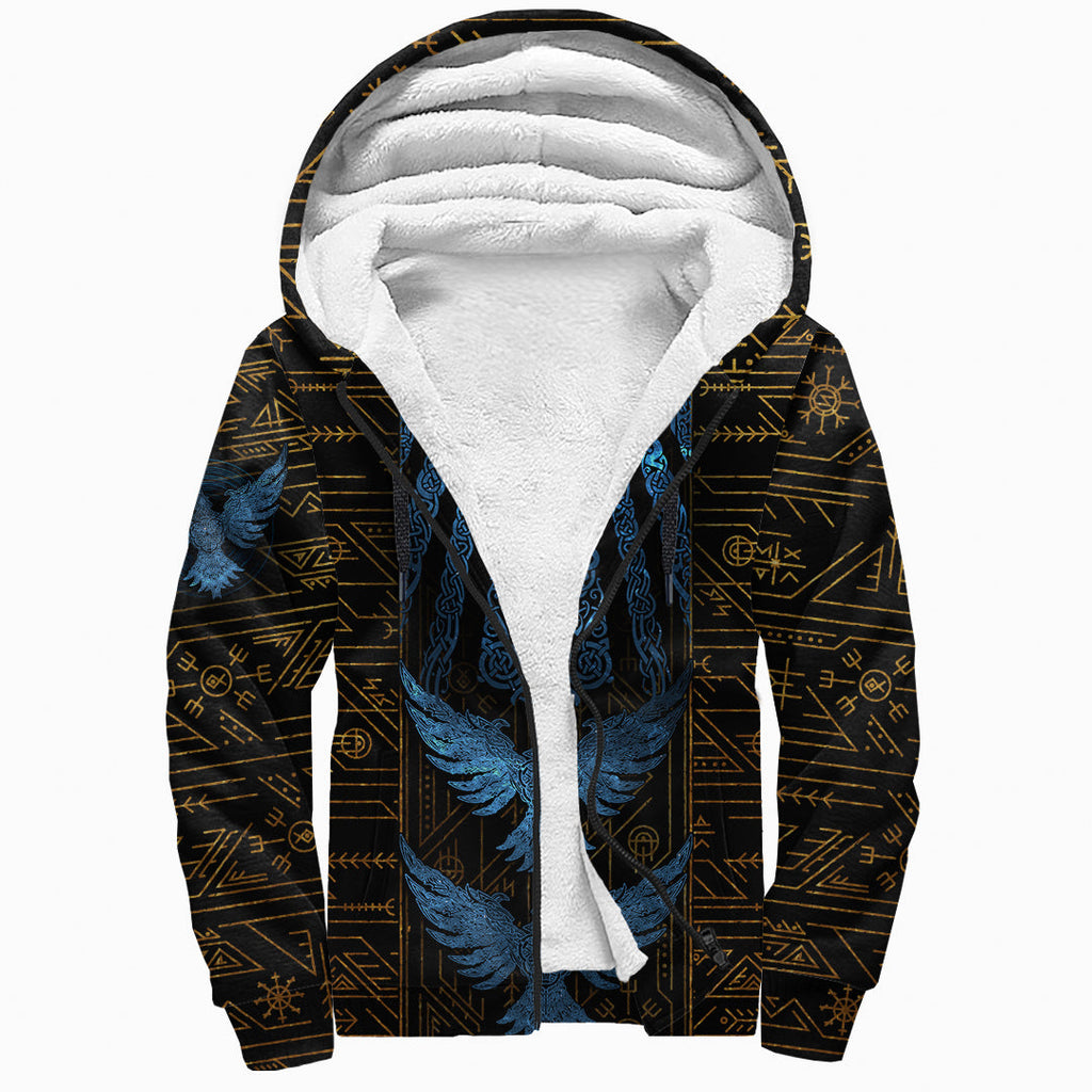 Sherpa Hoodie - Odin Raven Golden Pattern Viking