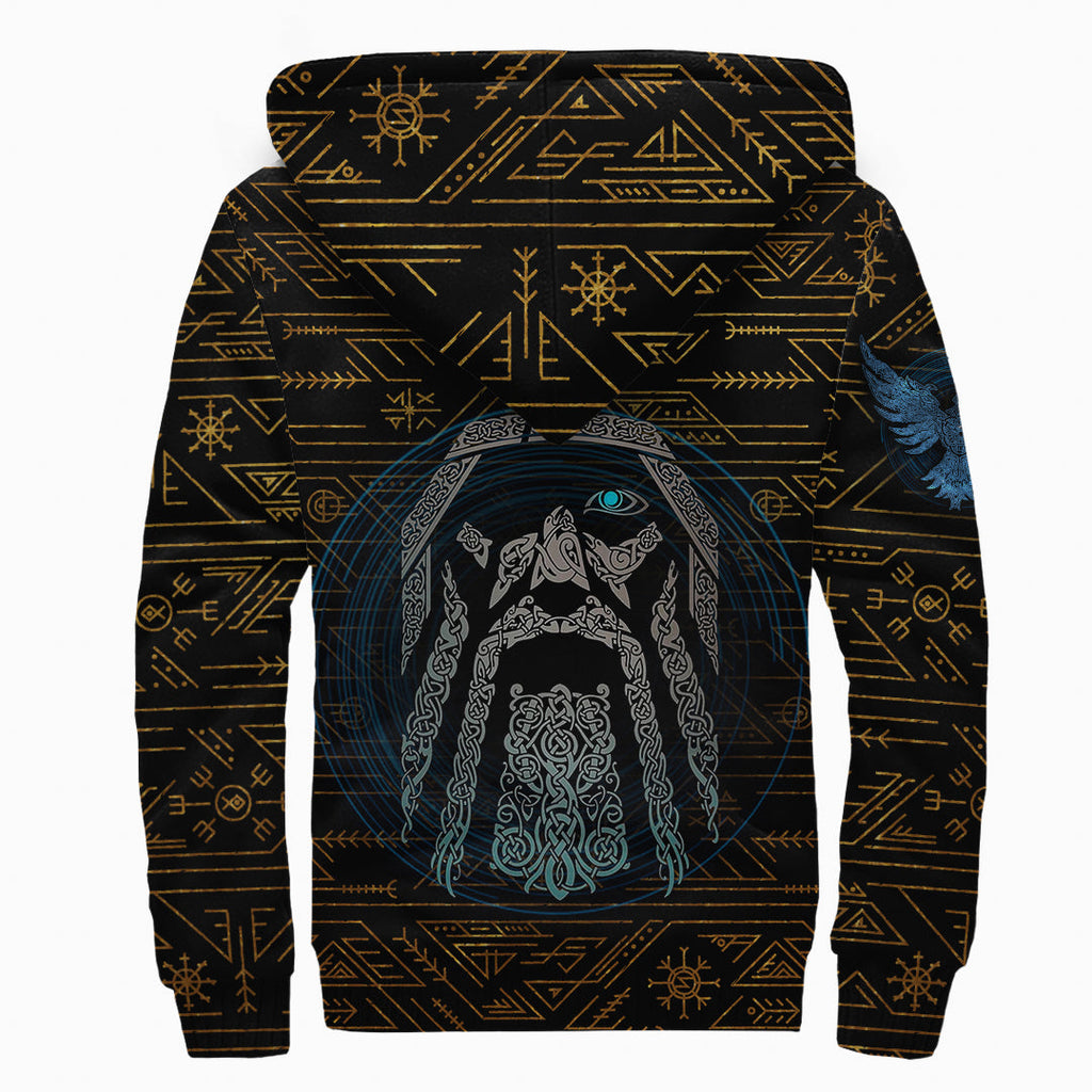 Sherpa Hoodie - Odin Raven Golden Pattern Viking