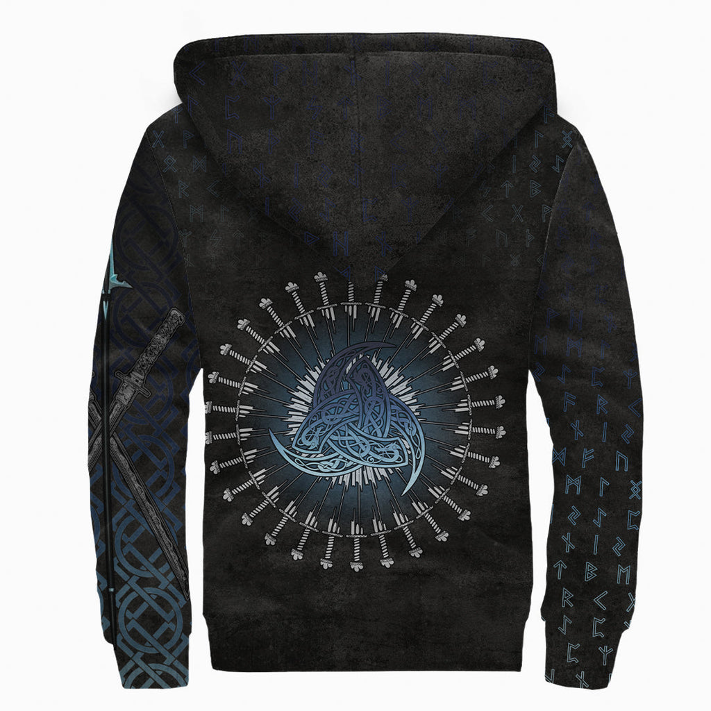 Sherpa Hoodie - Odin Raven Gungnir Vegvisir Valknut Rune