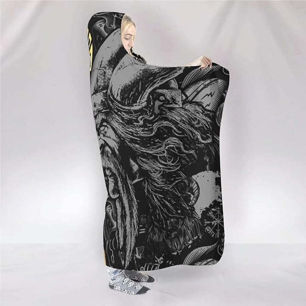 Hooded Blanket - Odin and Valknut Black and Gold