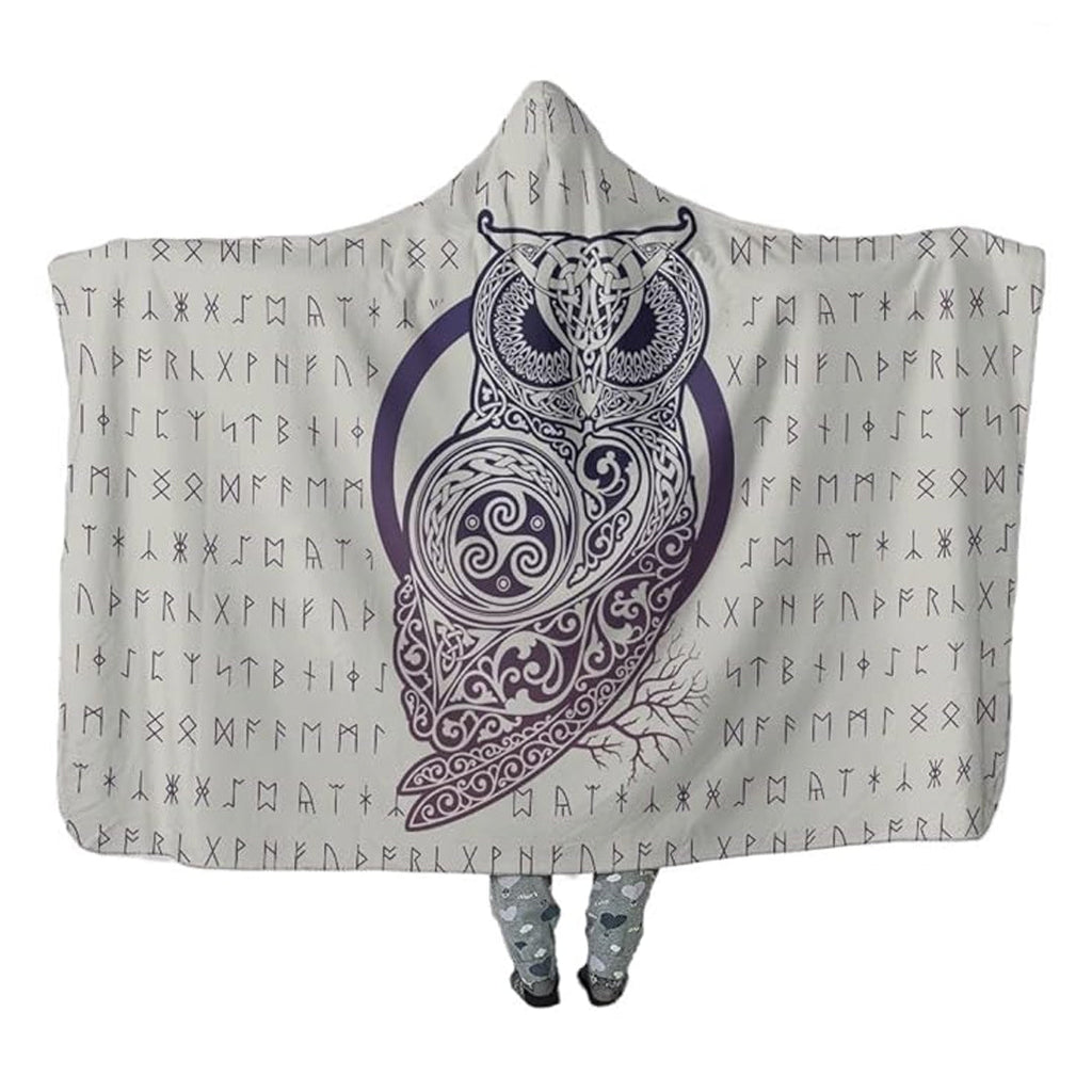 Hooded Blanket - Owl and Rune Purple Color