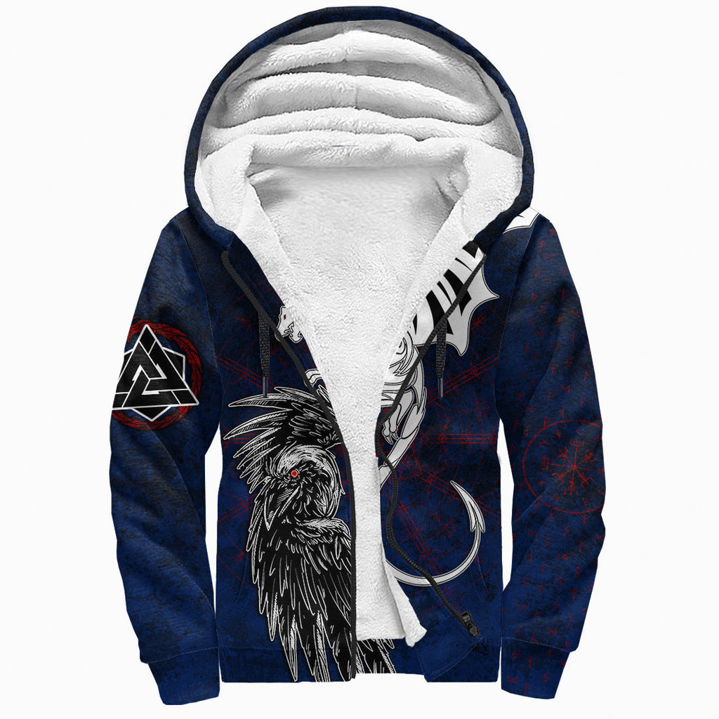Sherpa Hoodie - Raven Dragon The Compas Vaknut Vegvisir Rune