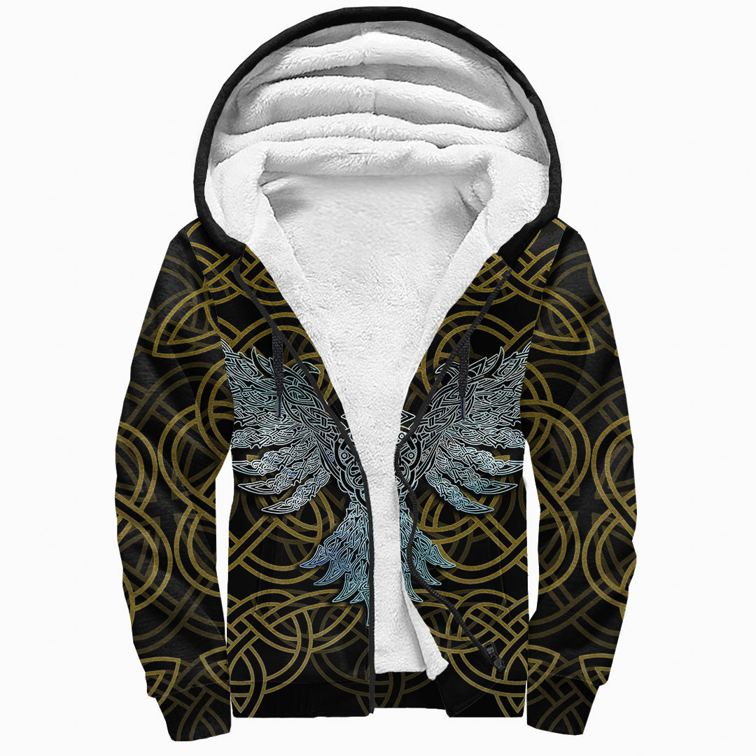 Sherpa Hoodie - Raven With Gold Background