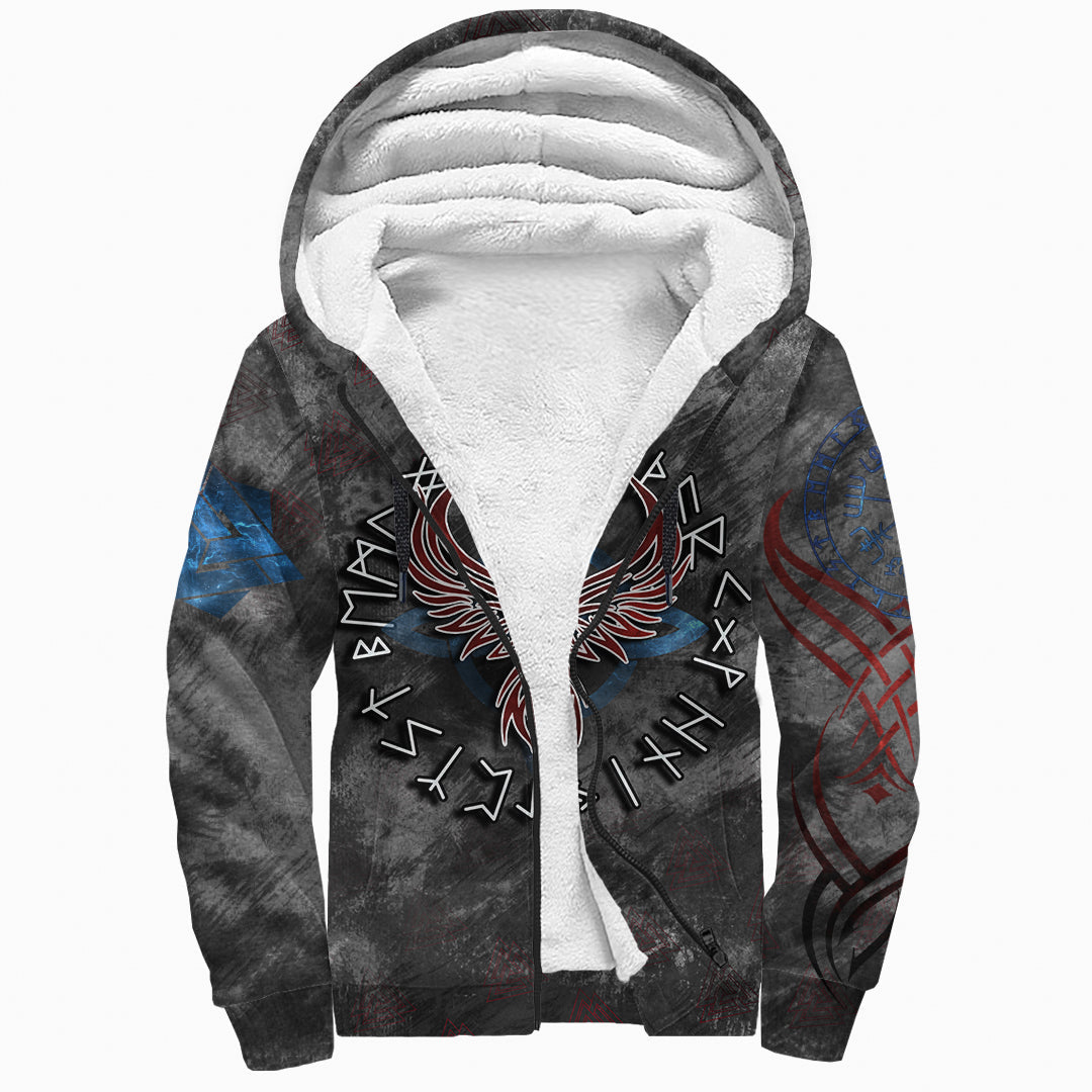 Sherpa Hoodie - Red Raven Rune Valknut