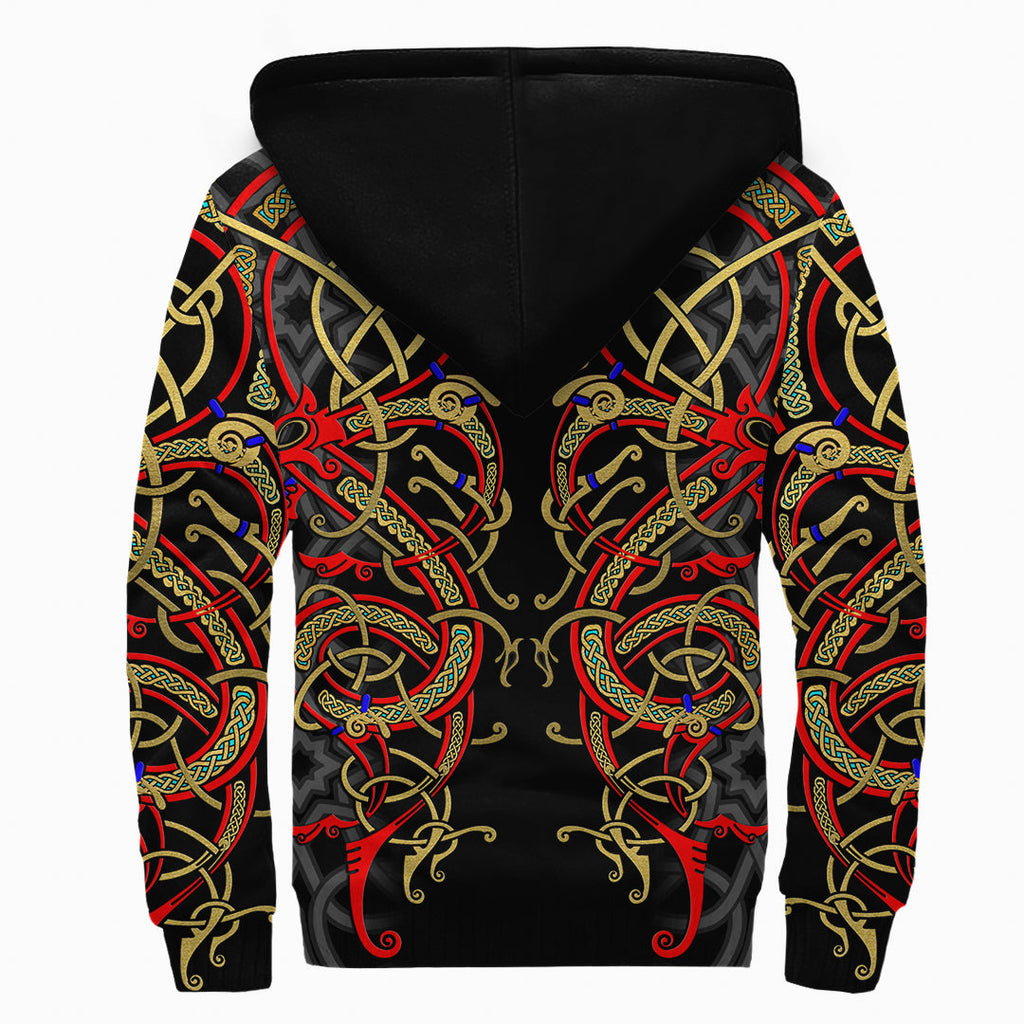 Sherpa Hoodie - Dragon Viking Celtic Pattern