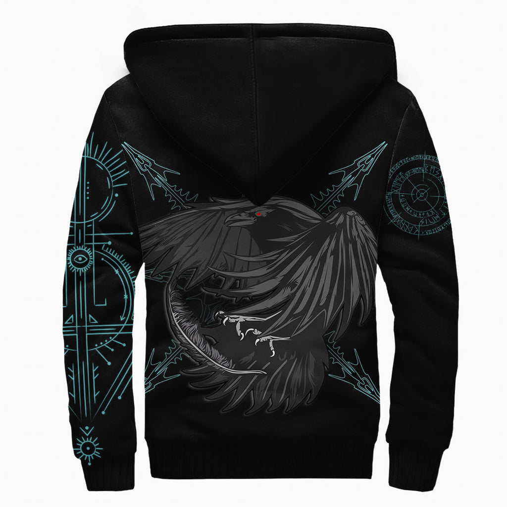 Sherpa Hoodie - Skull And Raven Rune