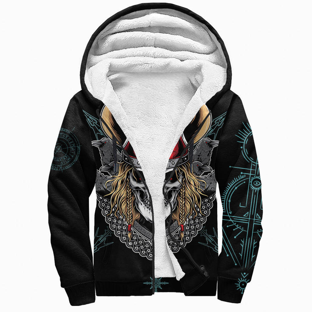 Sherpa Hoodie - Skull And Raven Rune
