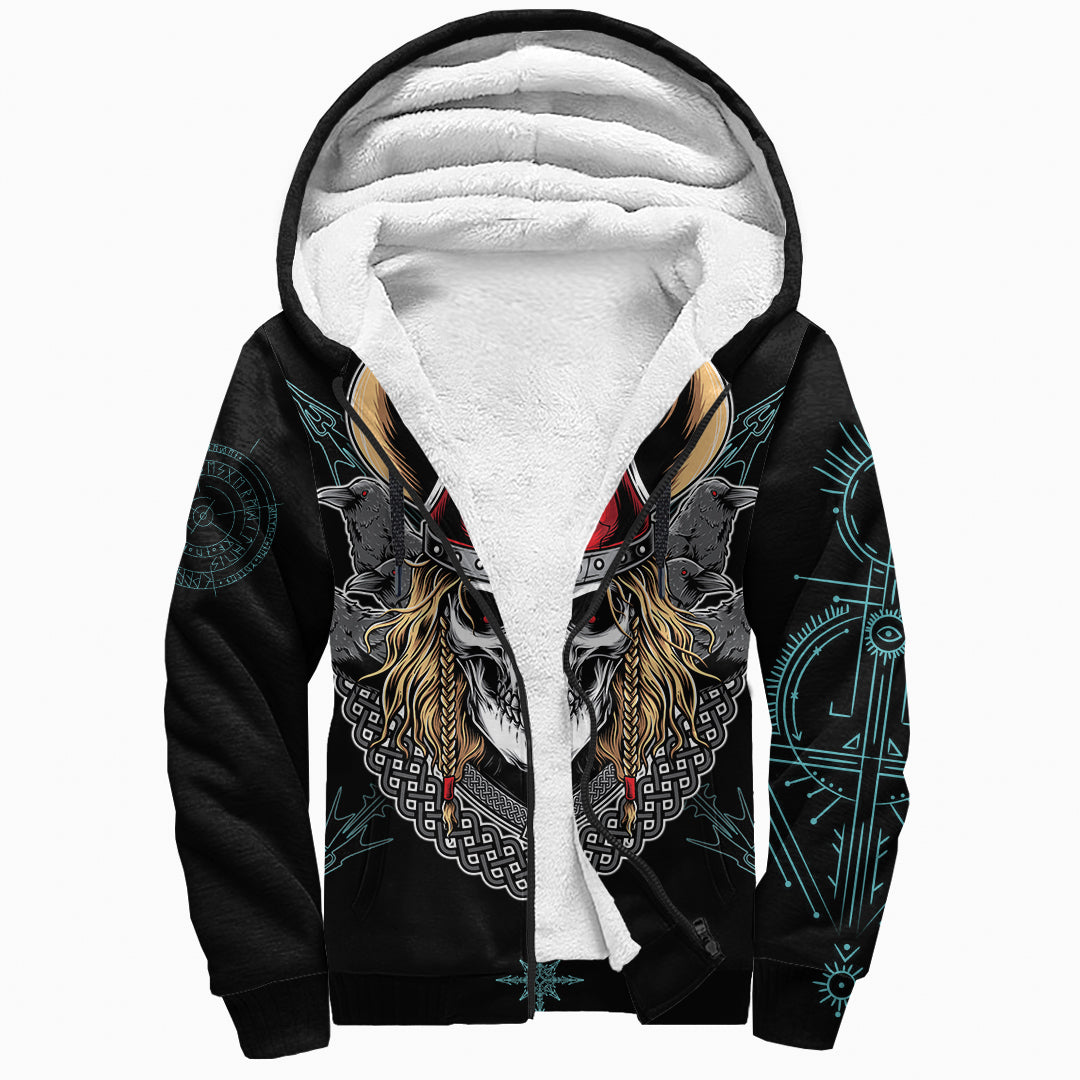 Sherpa Hoodie - Skull And Raven Rune