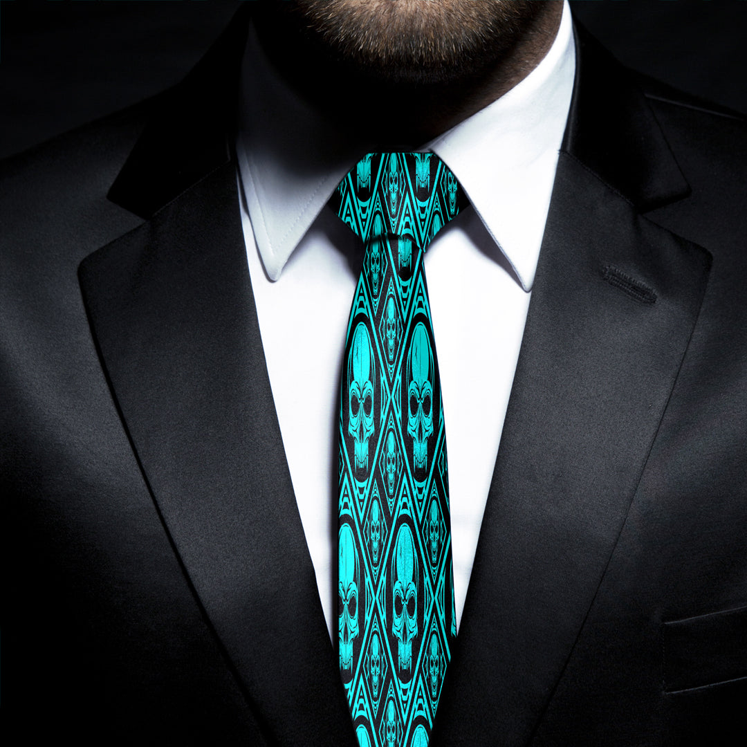 Skull Pattern Cyan Necktie