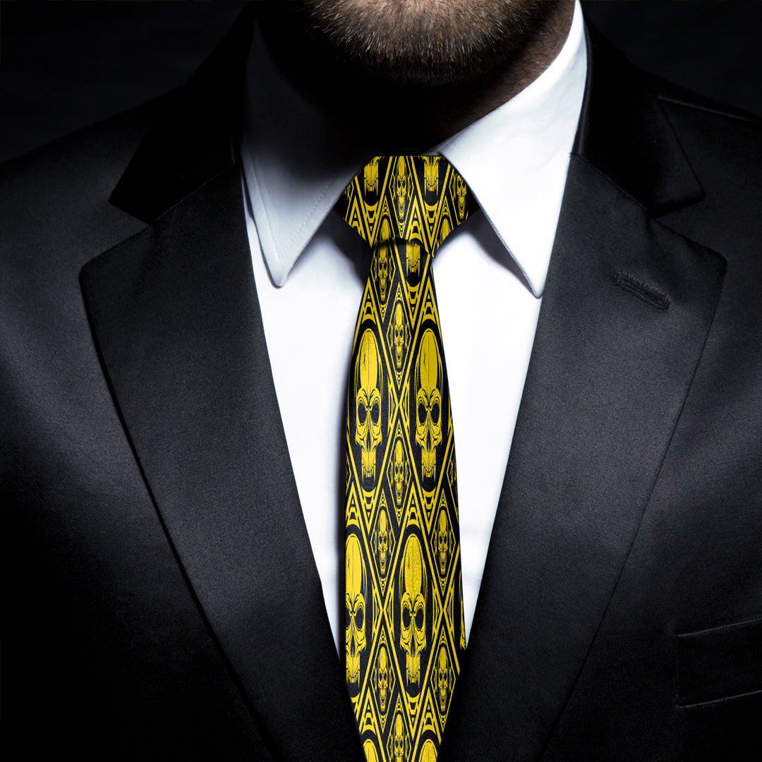 Skull Pattern Gold Necktie