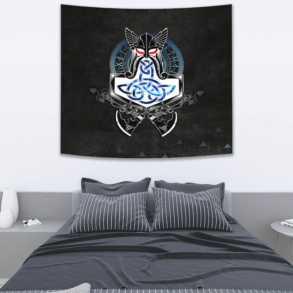 Tapestry - Mjolnir Thor Rune Valknut Tapestry