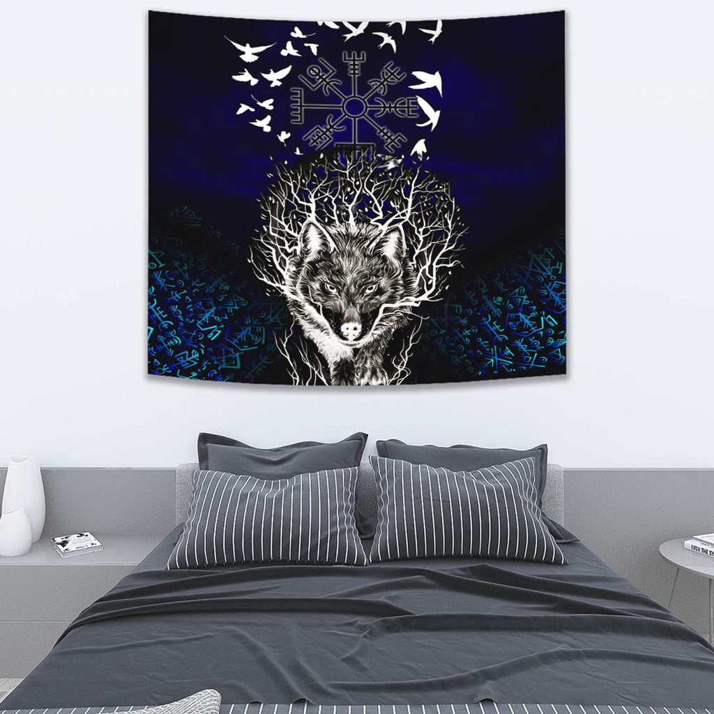 Tapestry - Fenrir Raven Rune Helm of Awe Tapestry