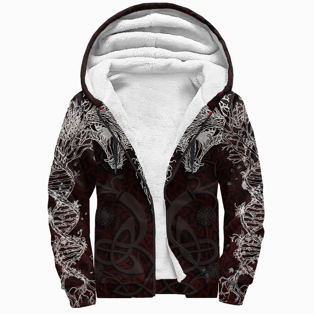 Sherpa Hoodie - Three Wolf With Yggdrasil