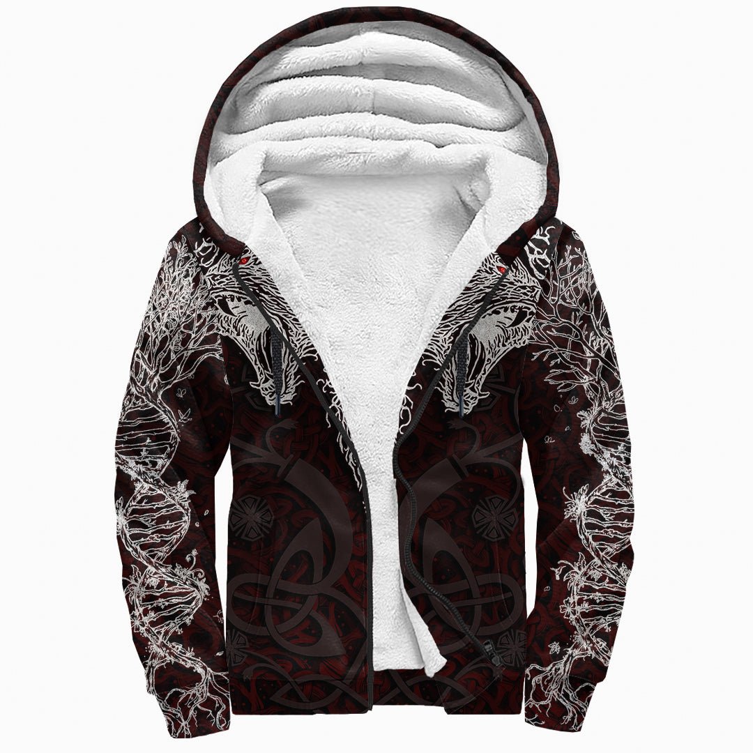Sherpa Hoodie - Three Wolf With Yggdrasil