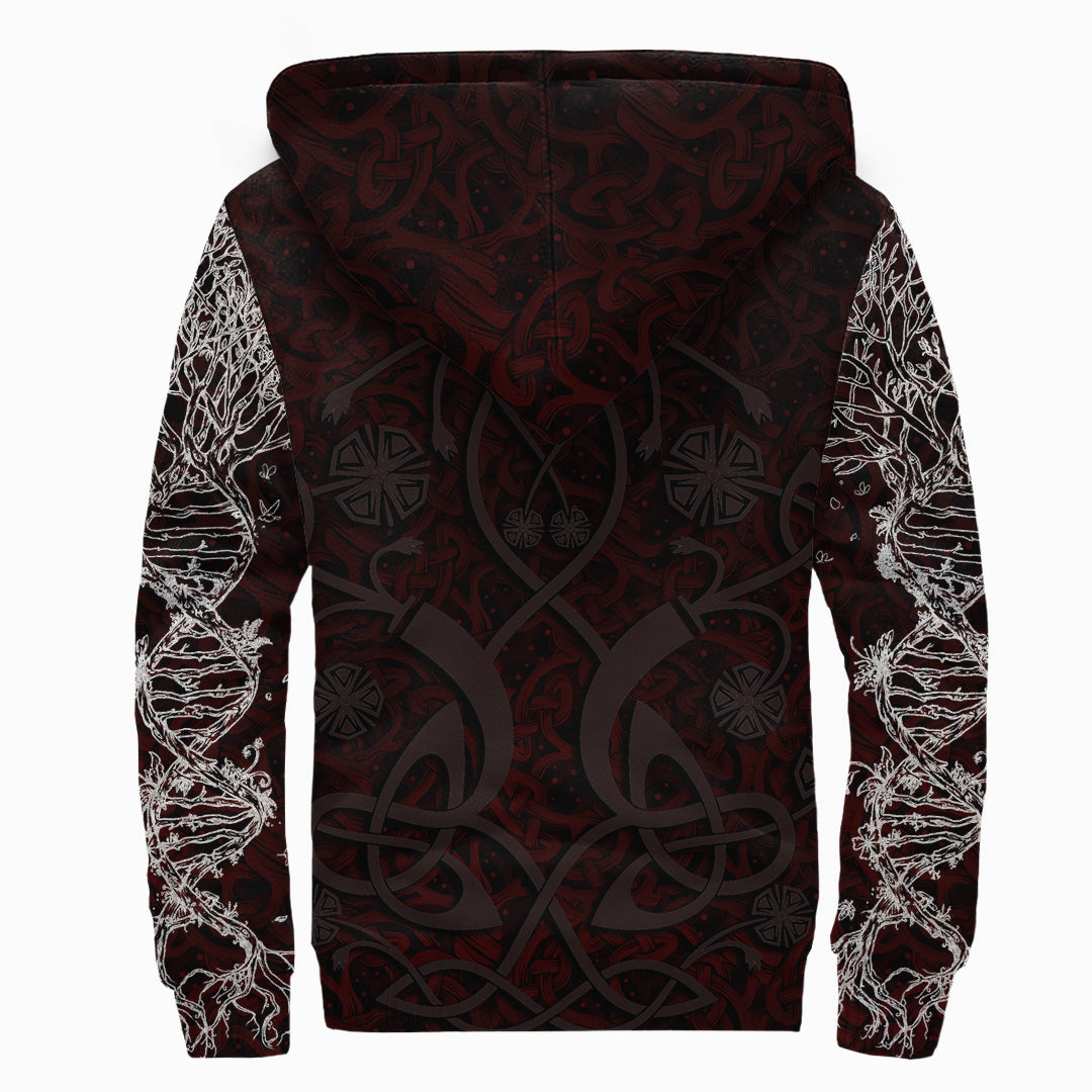 Sherpa Hoodie - Three Wolf With Yggdrasil