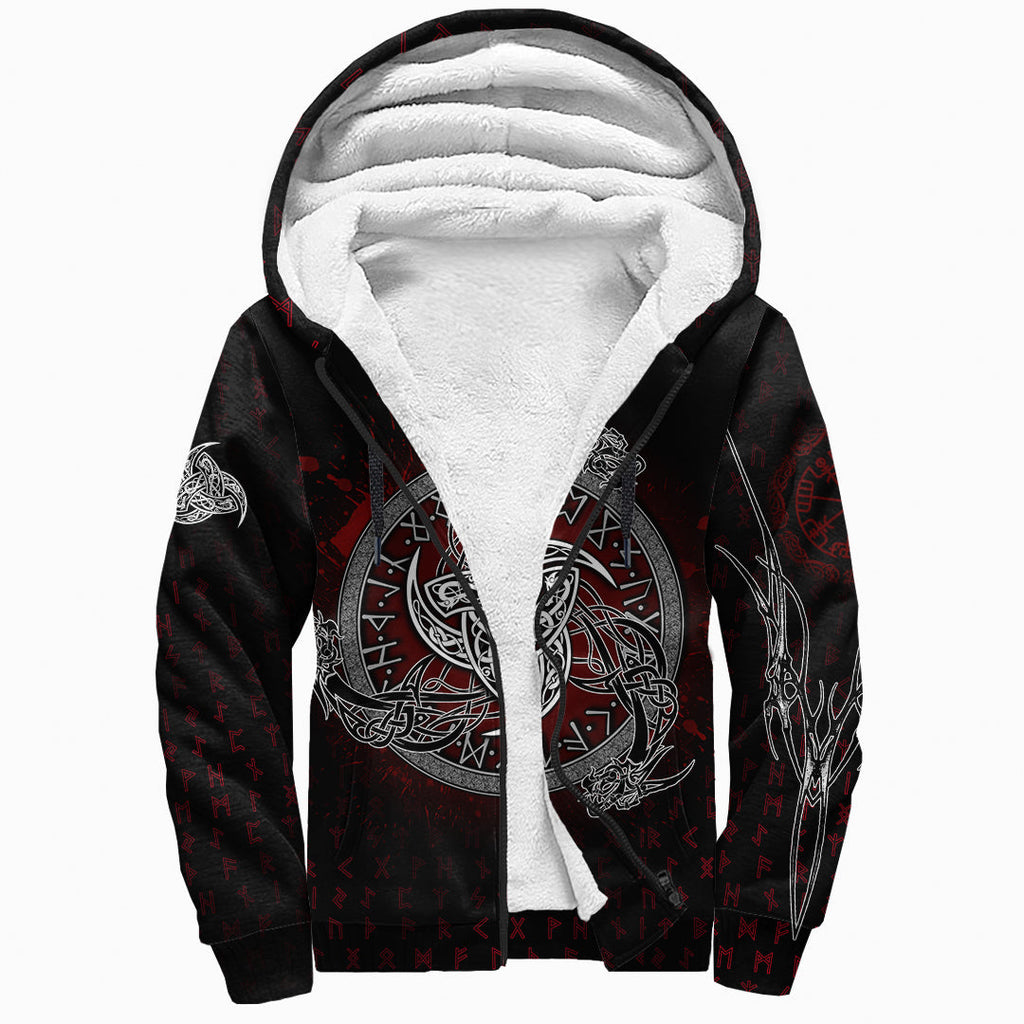 Sherpa Hoodie - Triple Dragon Horns Of Odin Rune