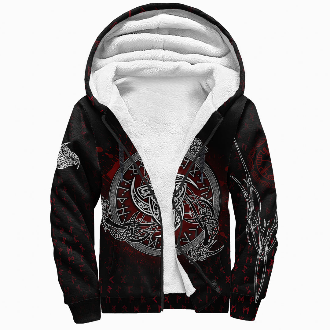 Sherpa Hoodie - Triple Dragon Horns Of Odin Rune