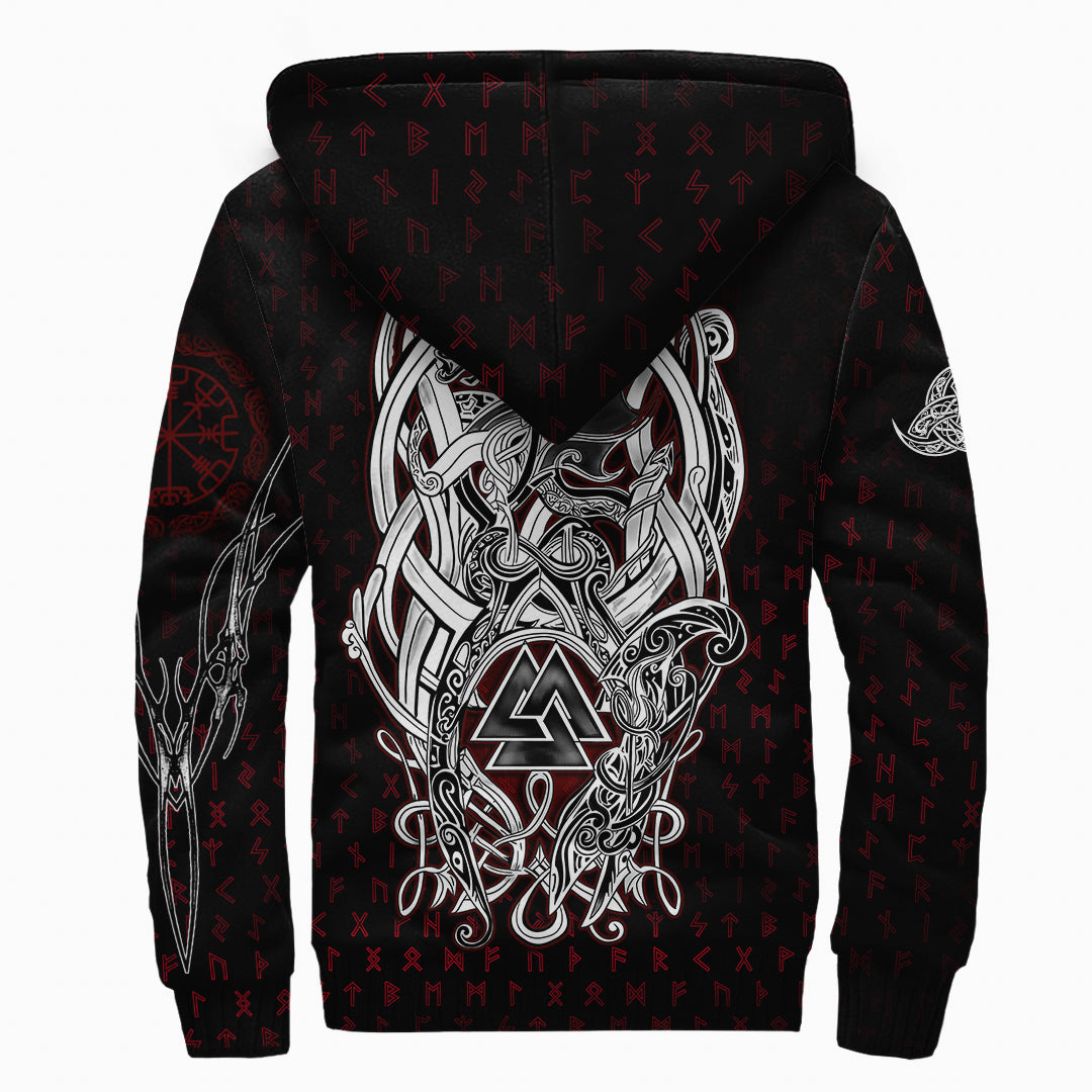 Sherpa Hoodie - Triple Dragon Horns Of Odin Rune