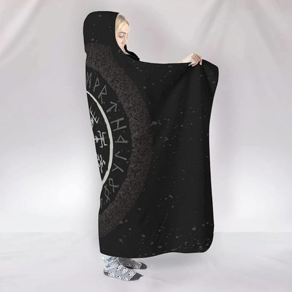 Hooded Blanket - Vegvisir Tattoo Brush Background