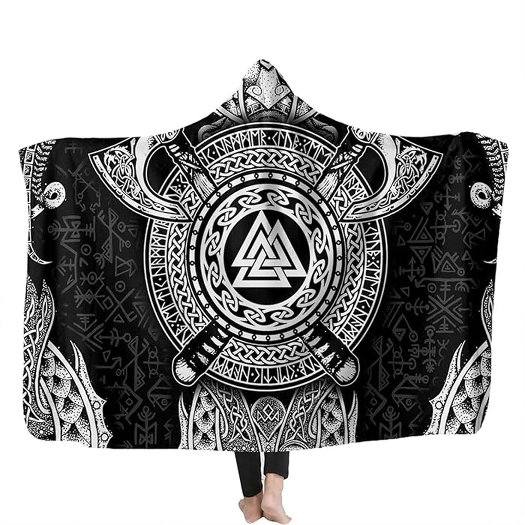 Hooded Blanket - Viking Axes and Valknut Tattoo
