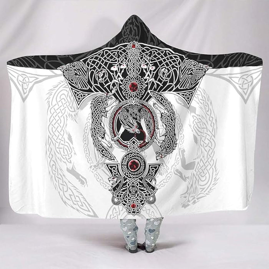 Hooded Blanket - Viking Fenrir and Symbol Tattoo