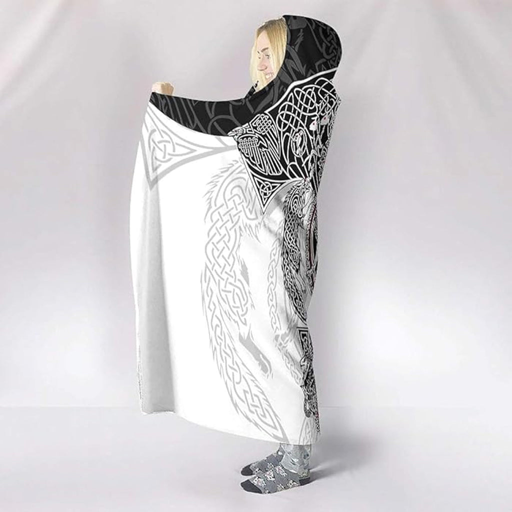 Hooded Blanket - Viking Fenrir and Symbol Tattoo