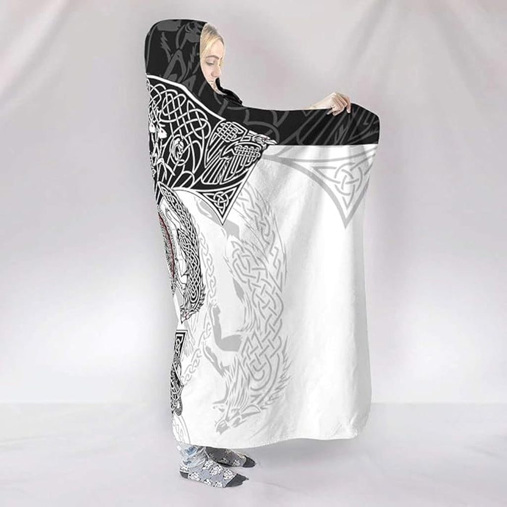 Hooded Blanket - Viking Fenrir and Symbol Tattoo