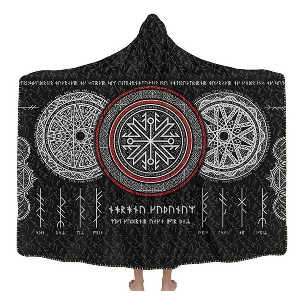 Hooded Blanket - Viking Symbol and Rune Tattoo