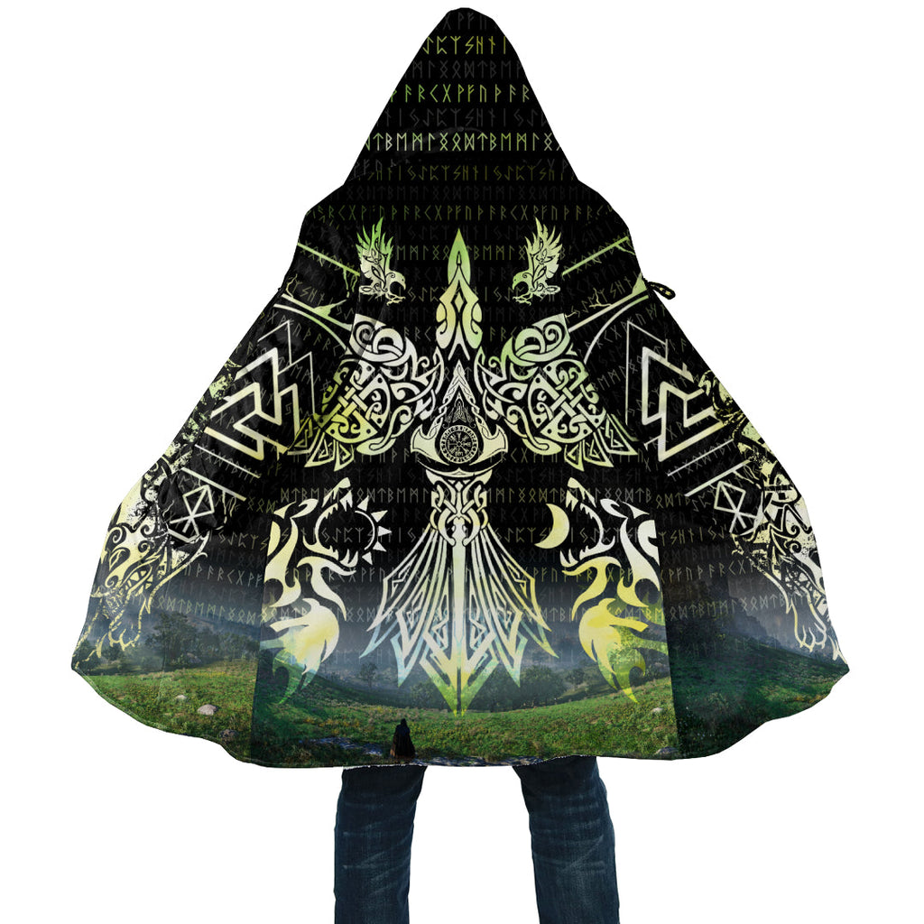 Viking Tattoo With Runes In Green Cloak